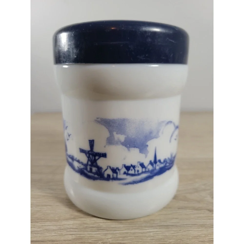 Valkenswaard‎ Holland Opaline Milk White Blue  Tobacco Humidor Canister